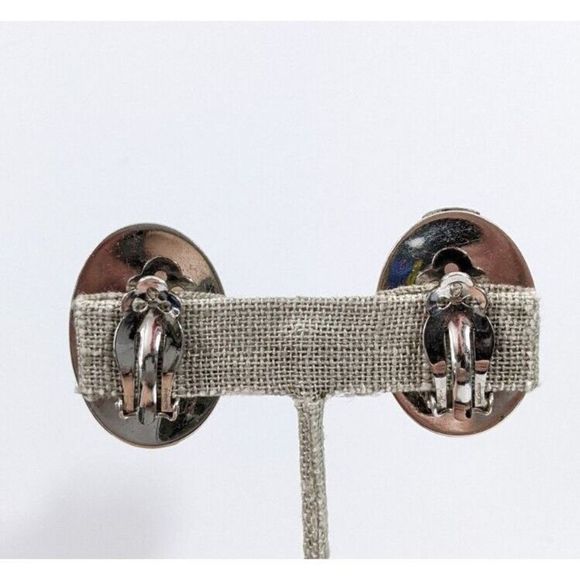 Large Oval Turquoise Art Glass Whiting And Davis Clip On Earrings - Vintage - Picture 6 of 10